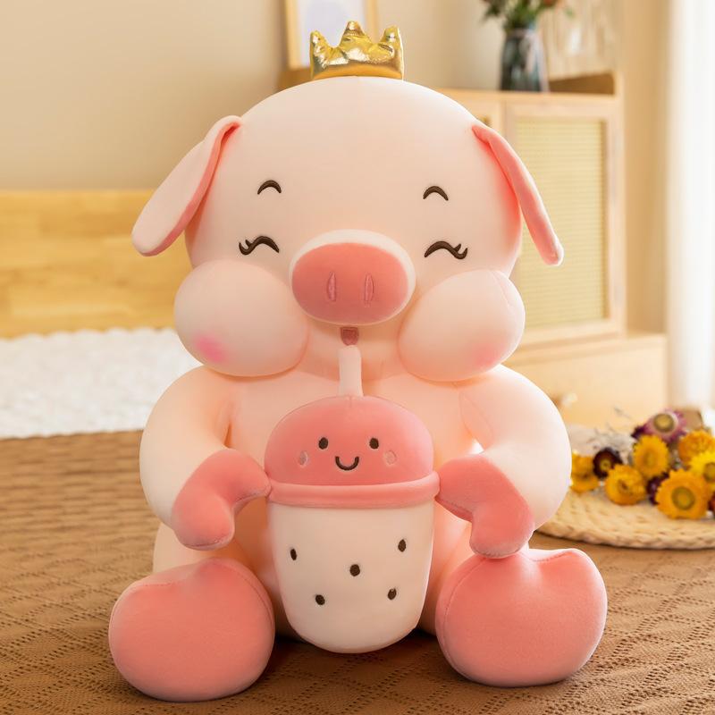 Creative milk tea pig plush toy cute cartoon crown piglet net red same paragraph doll doll birthday gift