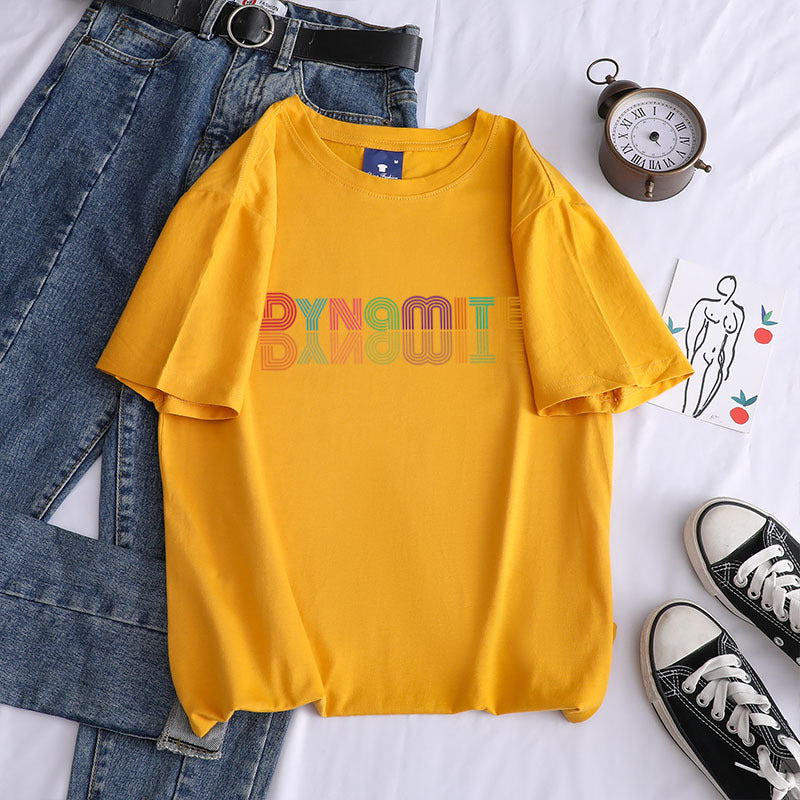 European and American new kpop youth group dynamite album gradient printing cotton T-shirt