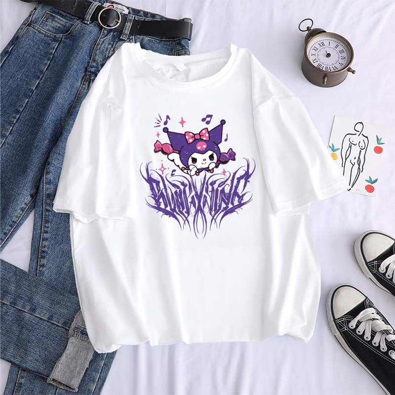 Harajuku cartoon gothic print short-sleeved T-shirt female summer street o neck sweet girl t-shirt