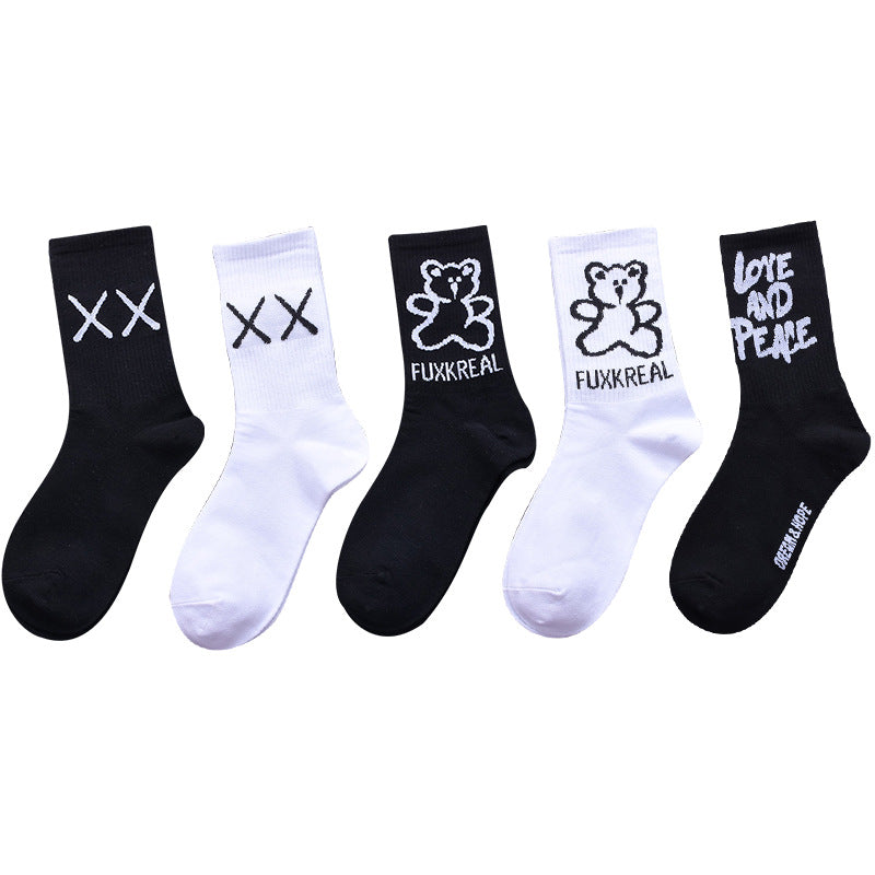 Socks men and women stockings street ins trend stockings black sports wind high-top basketball socks