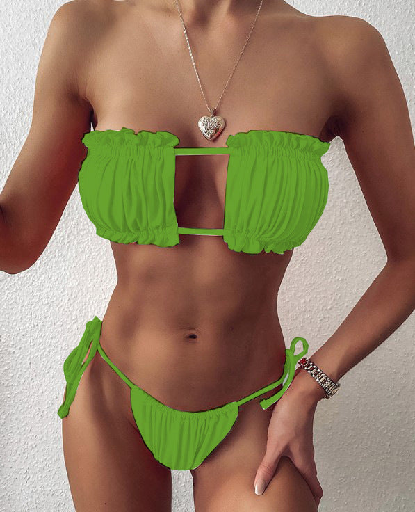 European and American new ladies swimsuit sexy pleated hollow bikini