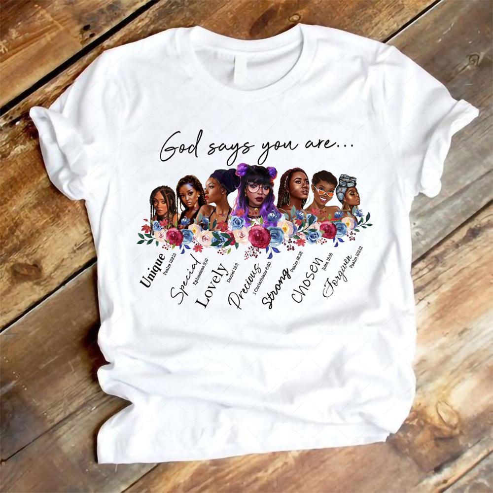 European and American Foreign Trade Feminism God Says You Are Black Girl Print Short Sleeve T-Shirt