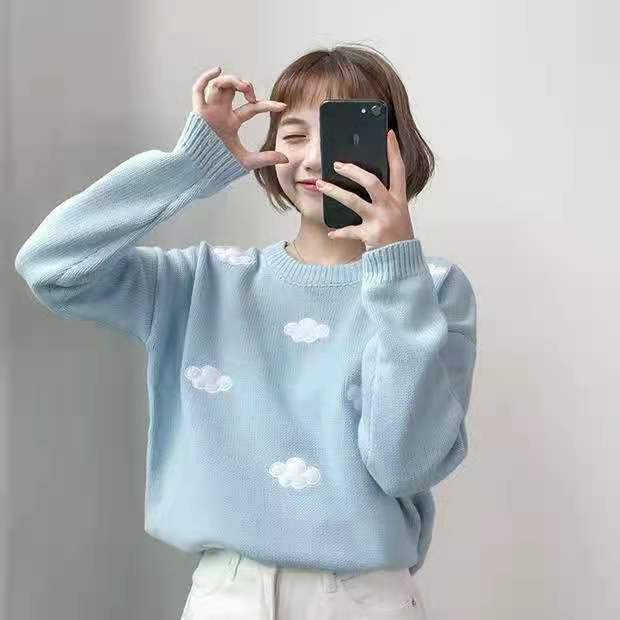 Korean version of the small fresh and sweet cloud loose pullover sweater long-sleeved knitted sweater top