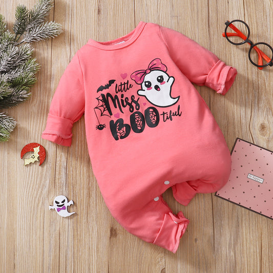 Baby Halloween cat monster cartoon print candy alphabet long-sleeved romper jumpsuit