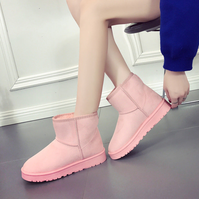 Flat-heeled short tube snow boots women's new flat-bottomed old thickening and velvet warm shoes