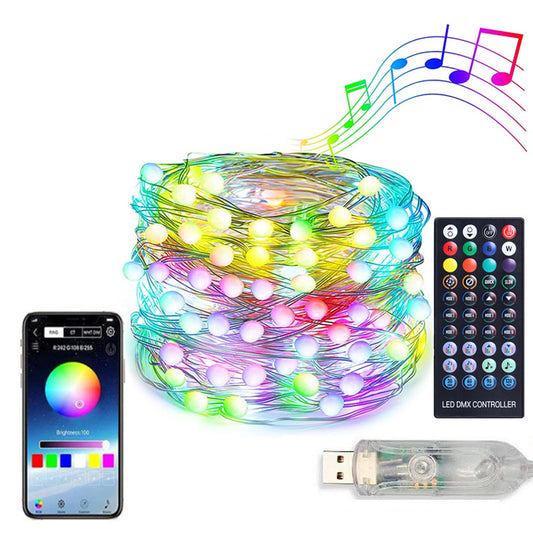 Cross-border new product Bluetooth light string APP+remote control USB point control magic copper wire light string LED Christmas tree light string