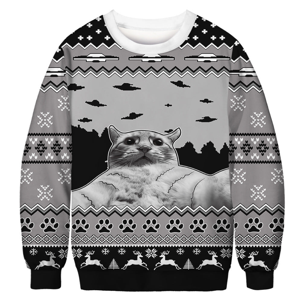 New cat Christmas digital printing couple dress round neck pullover long sleeve casual sweater