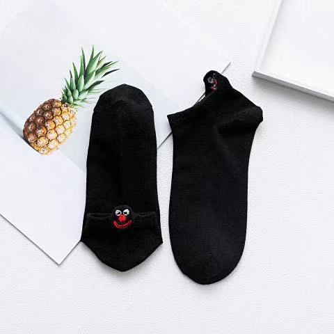 Pure color embroidery couple short boat socks cartoon cotton dog expression love love men and women personality trendy socks