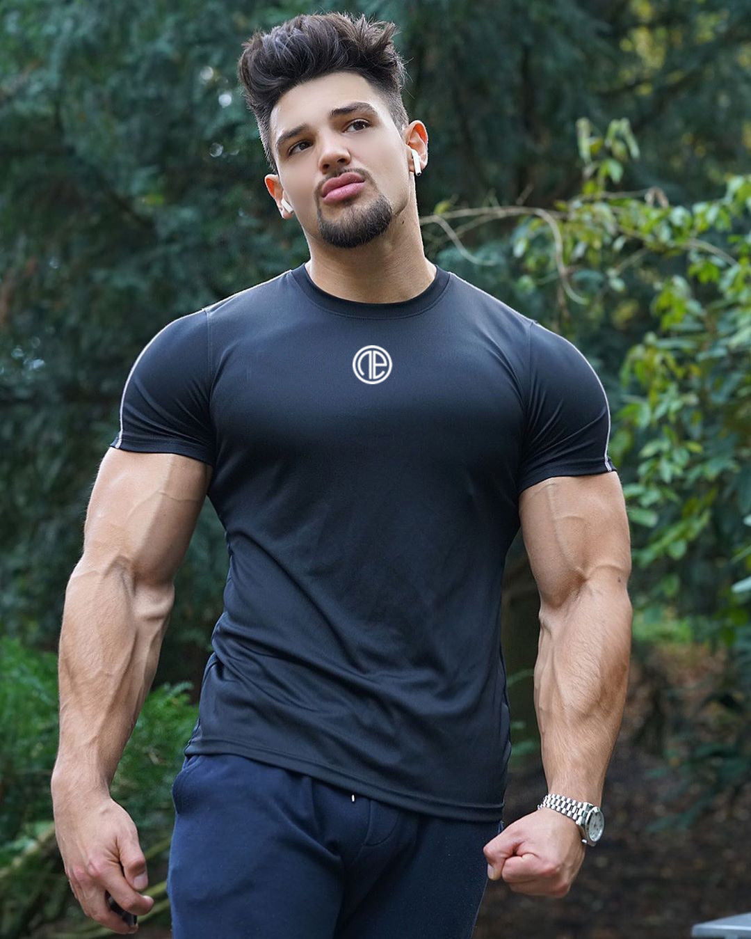 Summer quick-drying sports fitness T-shirt male muscle brothers short-sleeved tight round neck stretch training suit sweat-absorbent top