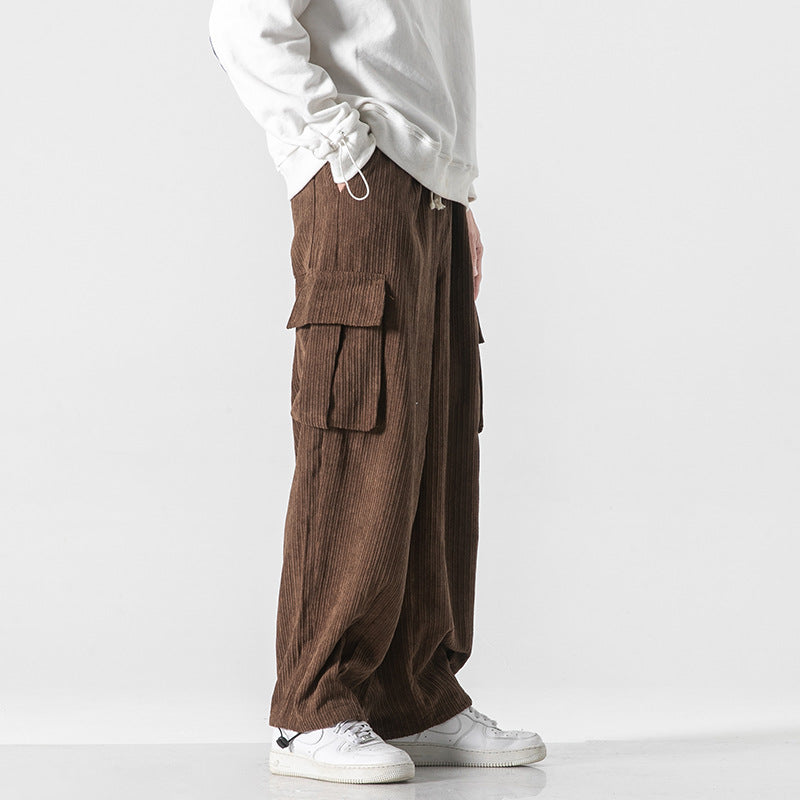 European and American high street trend tooling men's corduroy loose wide-leg straight all-match casual pants