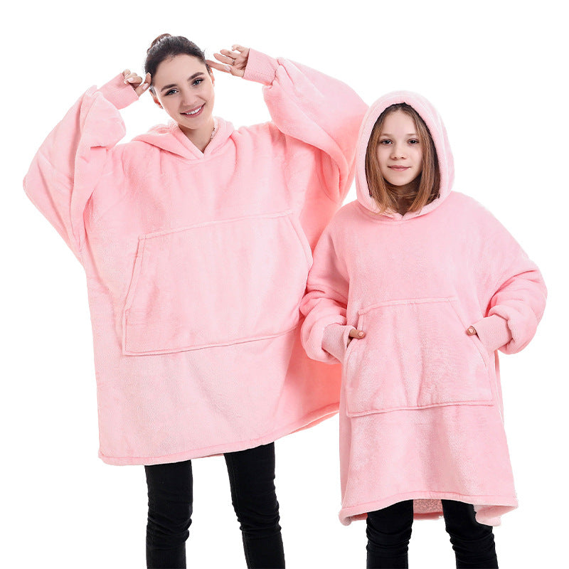 Cross-border new hooded lazy blanket pullover Flange lamb velvet  home casual wear pajamas