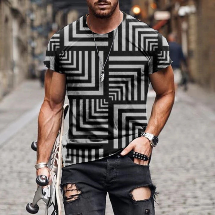 European and American cross-border summer men's new fashion print simple T-shirt