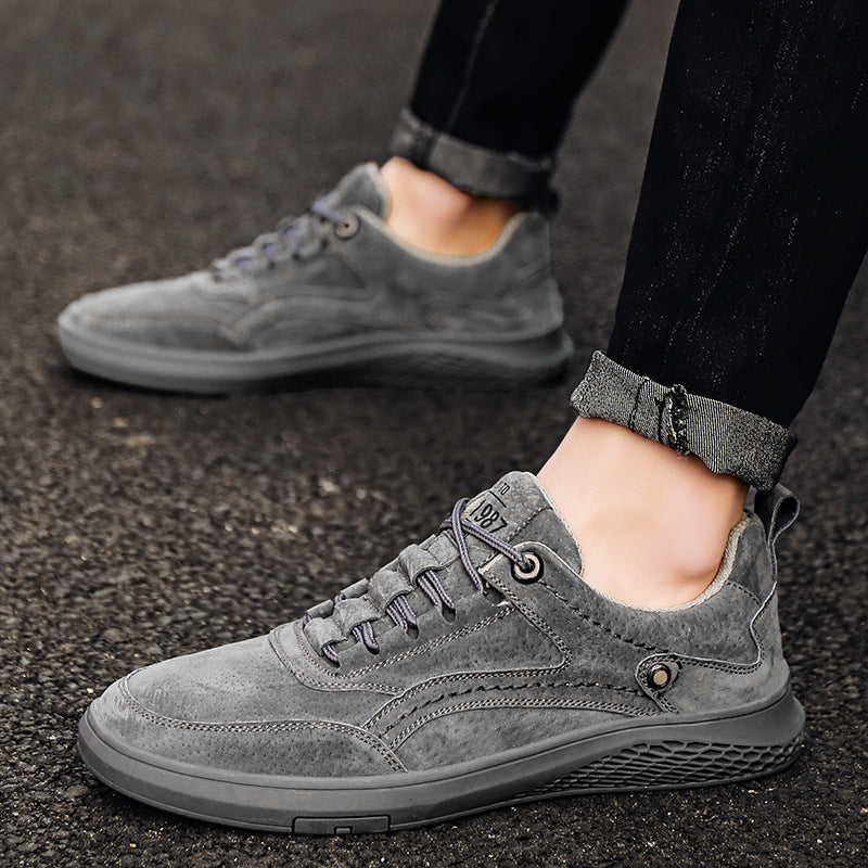 Korean Fashion soft leather trendy breathable nubuck leather fashion low-top sneakers