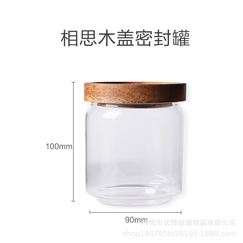 Acacia wood lid sealing jar Gao Peng silicon transparent glass storage jar storage jar candy jar