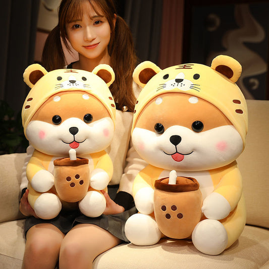 Cute milk tea dog transformed into tiger plush toy doll doll corgi dog doll pillow girl gift