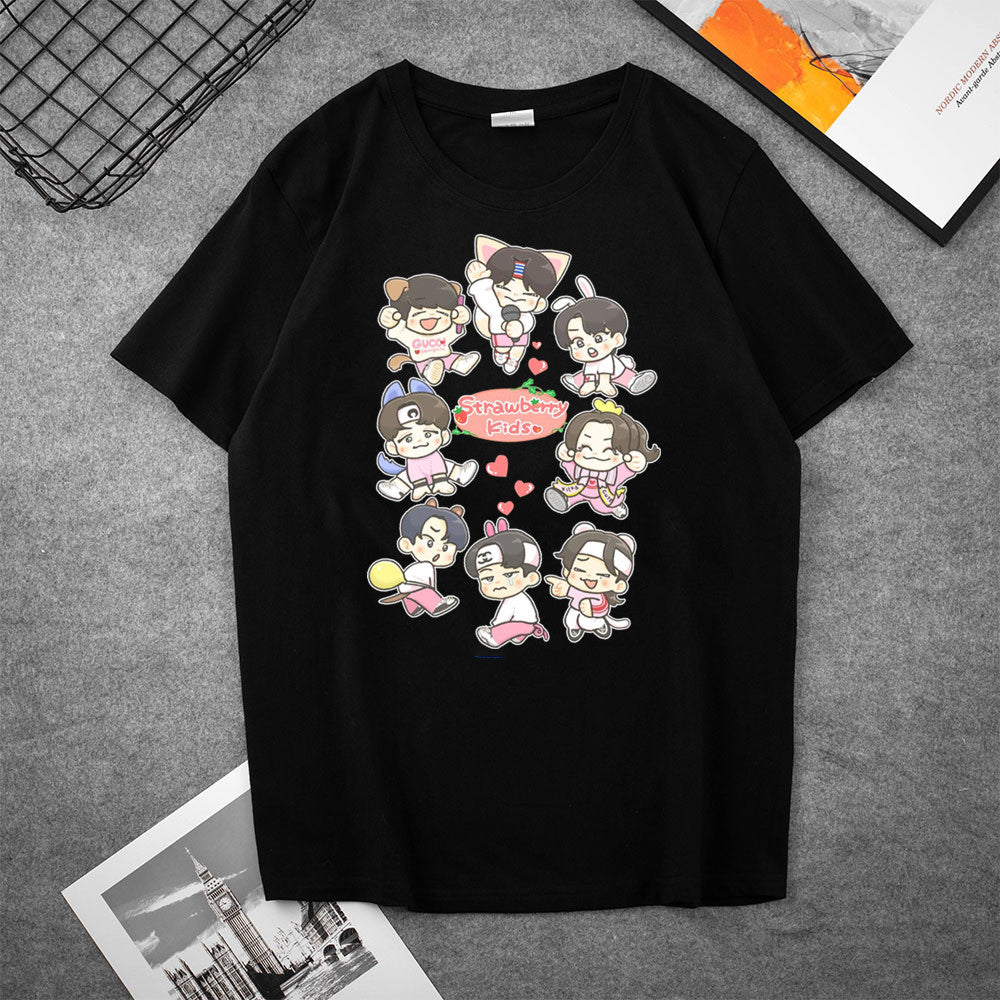 Korean personality creative fashion printing large size loose casual men's and women's tops