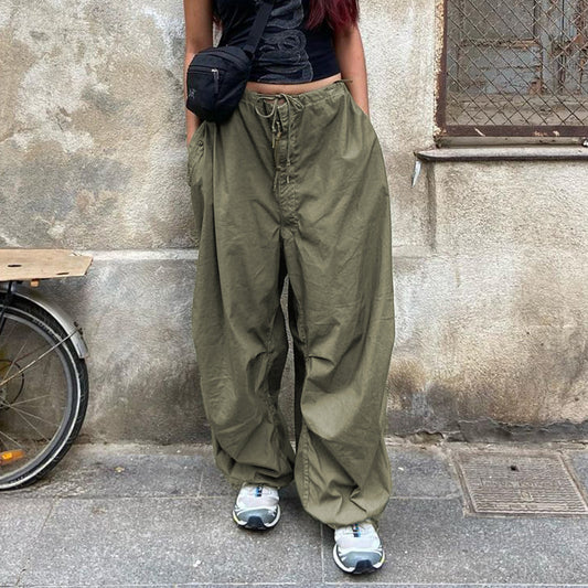 European and American Street Simple Solid Color Casual Low Waist Wide Leg Straight Woven Trousers