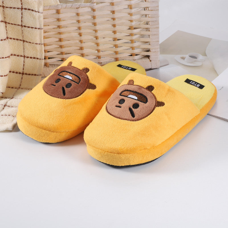 Cartoon plush slippers home indoor non-slip wooden floor shoes couple warm cotton slippers