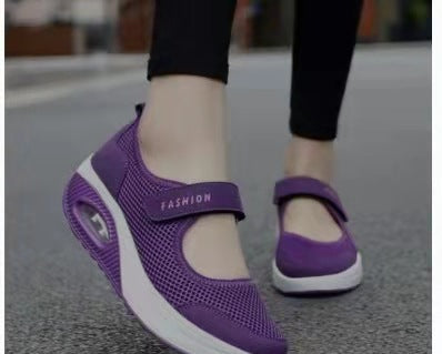 Cross-border new mesh lazy rocking shoes casual shoes women's shoes air cushion breathable Velcro single shoes