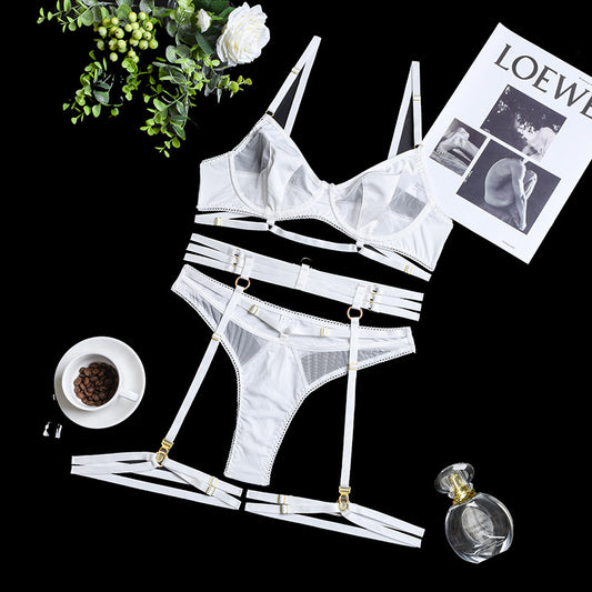 New women's fashion underwear complex heavy craft mesh comfortable gathering with steel ring four-piece set