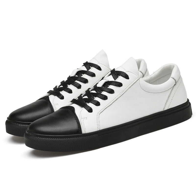 New men's shoes leather low-top casual shoes simple fashion black and white sneakers