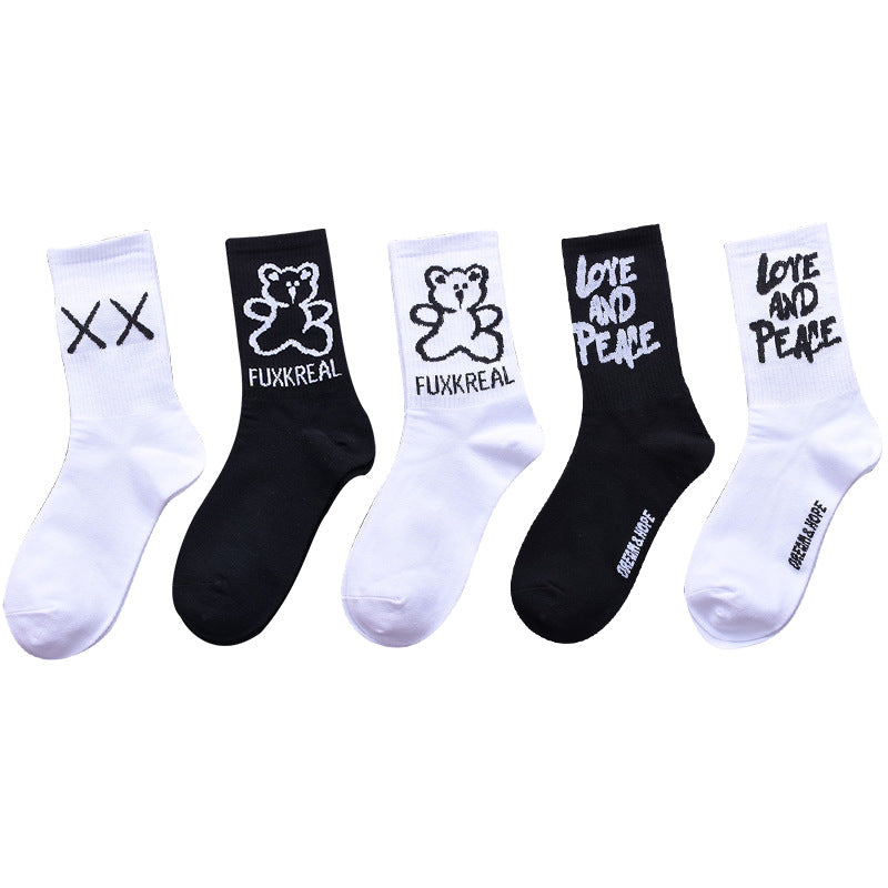 Socks men and women stockings street ins trend stockings black sports wind high-top basketball socks