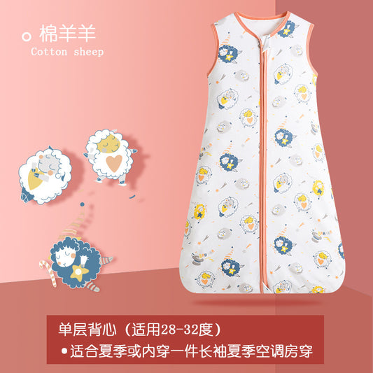 Cross-border hot spring and summer new cotton anti-startle baby sleeping bag children's vest pajamas sleeveless baby anti-kick quilt