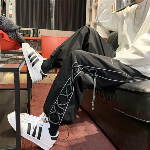 Men's summer thin section casual wide-leg trend loose ins tide brand drawstring ankle pants trousers