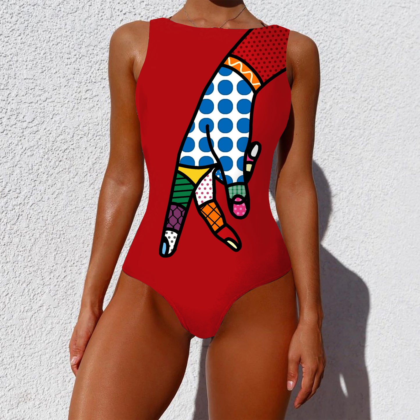 European and American one-piece bikini personality abstract printing independent stand swimsuit