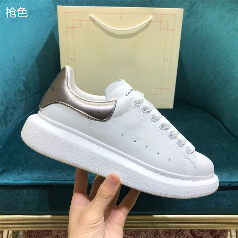 New small white shoes, leather thick-soled inner increase, platform bottom, wild couple casual shoes