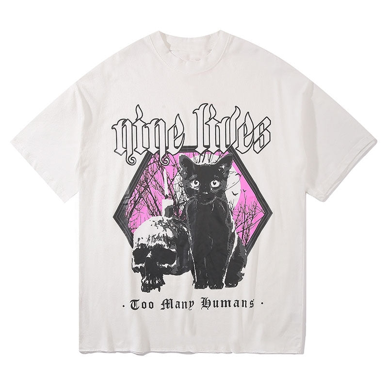 Men's and Women's Hip Hop Gothic Funny Printed Cat T-shirt