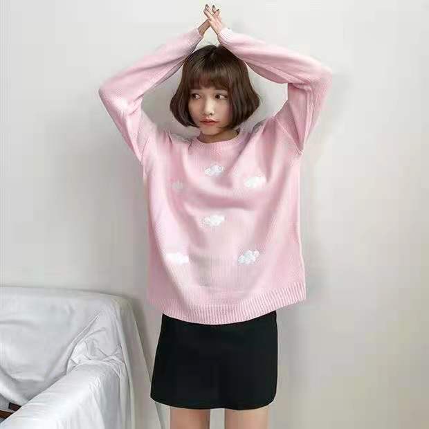 Korean version of the small fresh and sweet cloud loose pullover sweater long-sleeved knitted sweater top