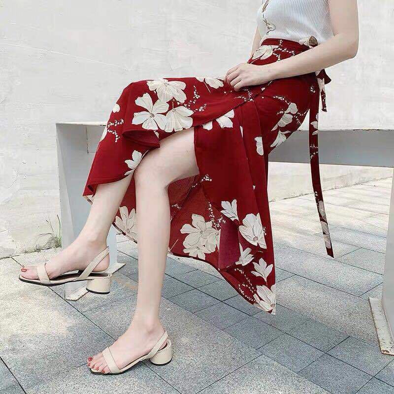 Floral Skirt  Breathable One Piece Lace Up Skirt Wrap Skirt Vacation Mid-Length Loose Beach Skirt Hot