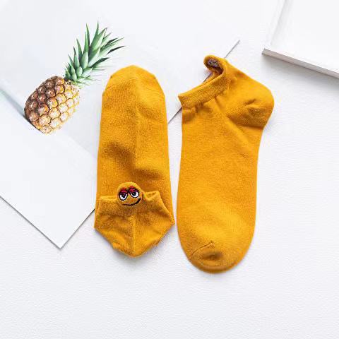 Pure color embroidery couple short boat socks cartoon cotton dog expression love love men and women personality trendy socks