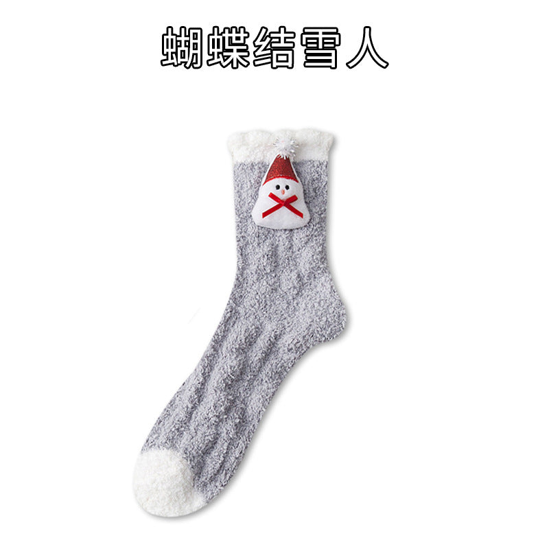 Thickened coral fleece socks cute cartoon tube socks Christmas socks home floor socks