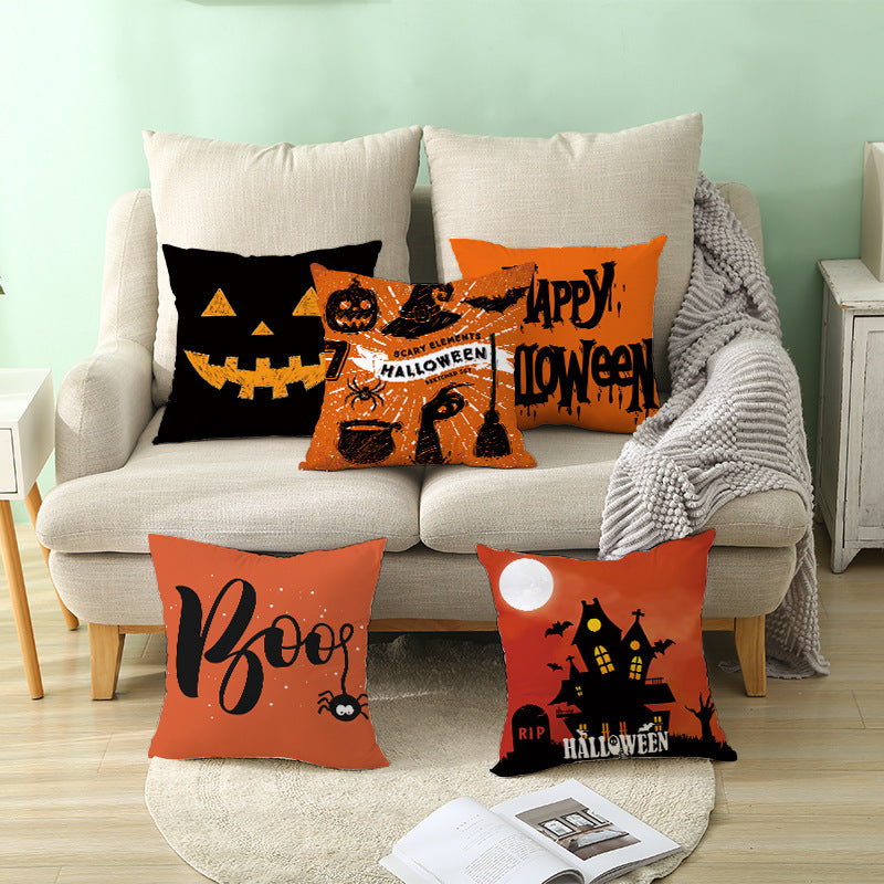 Halloween peach skin pillowcase without core cross-border sofa pillowcase square cushion cover