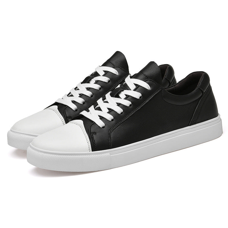 New men's shoes leather low-top casual shoes simple fashion black and white sneakers