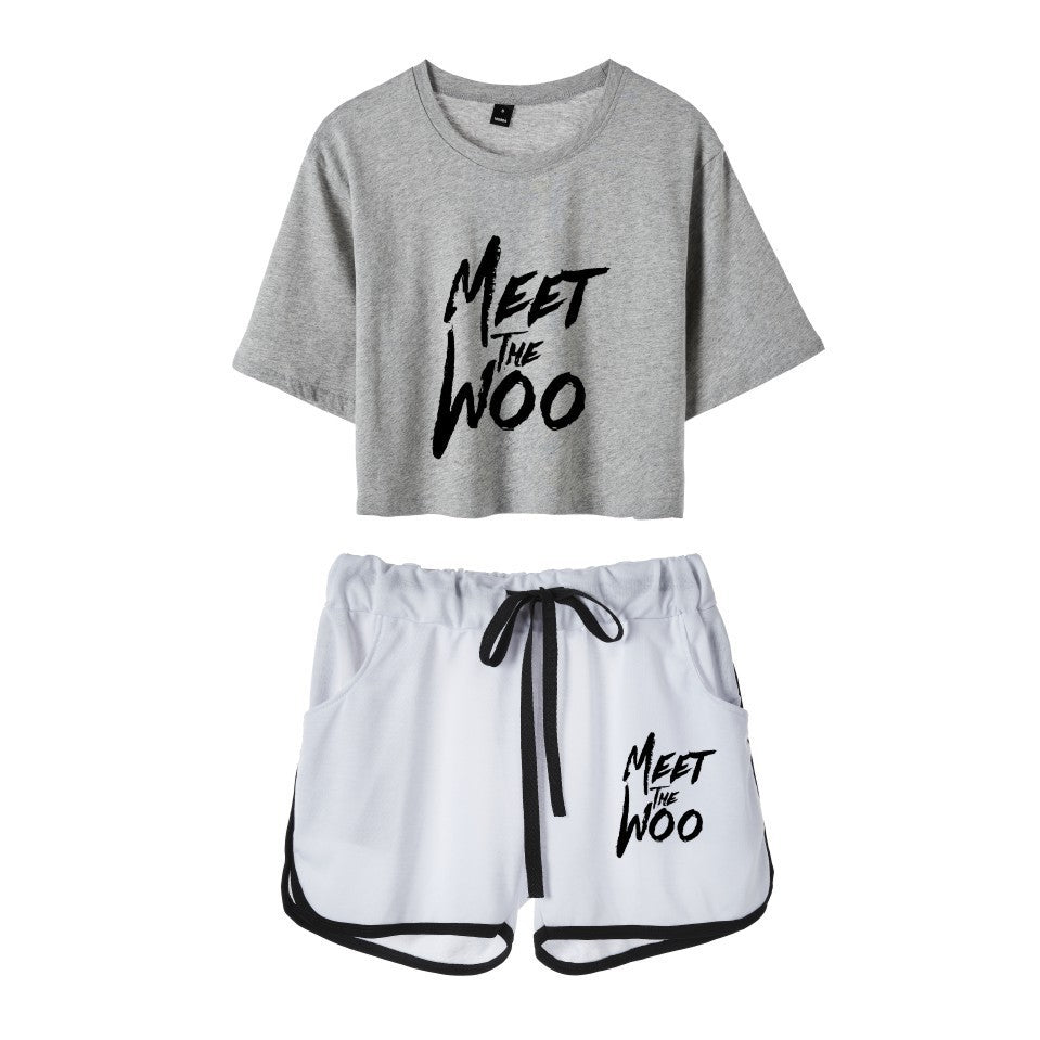 Fashion rapper series around dance cropped navel short-sleeved shorts women's suit T-shirt