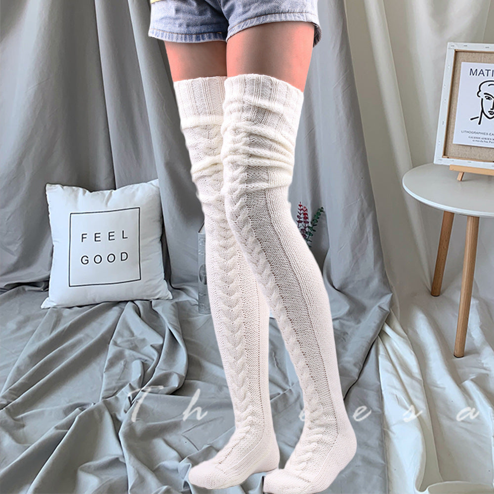 New] Woolen foot warmer stockings solid color over-the-knee socks stockings pile stockings thick female socks