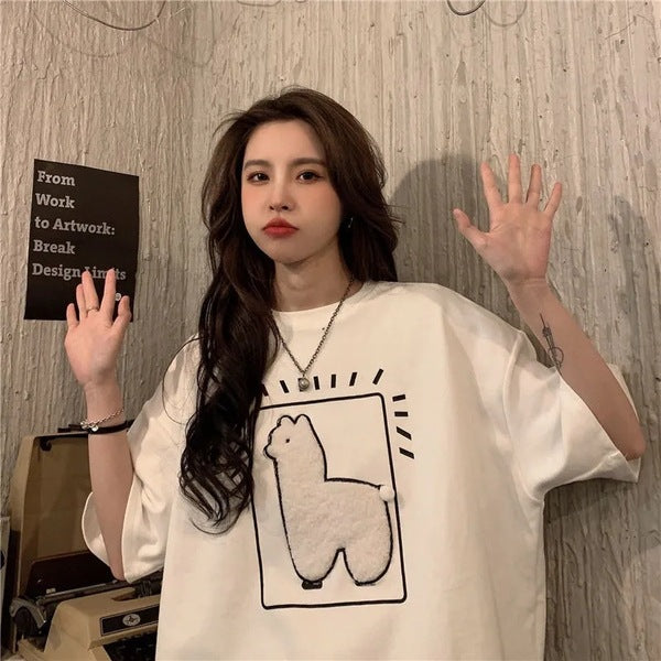 Korean new three-dimensional alpaca short-sleeved T-shirt