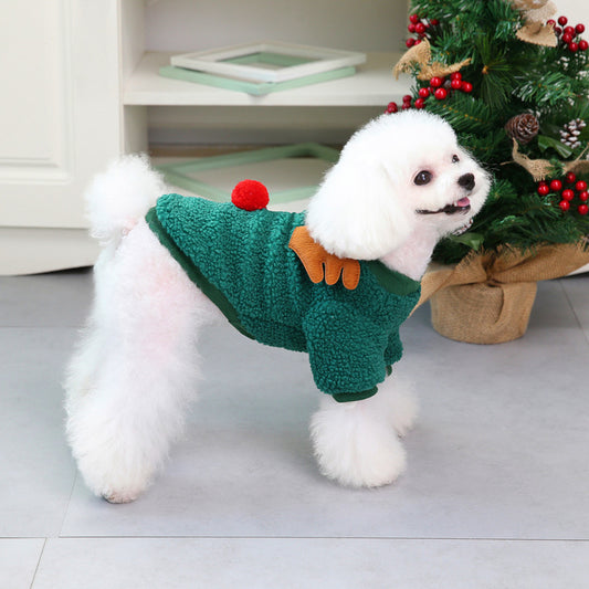 Dog clothes autumn and winter clothes pet clothes new teddy small dog pet clothes winter 21 Christmas tree fleece