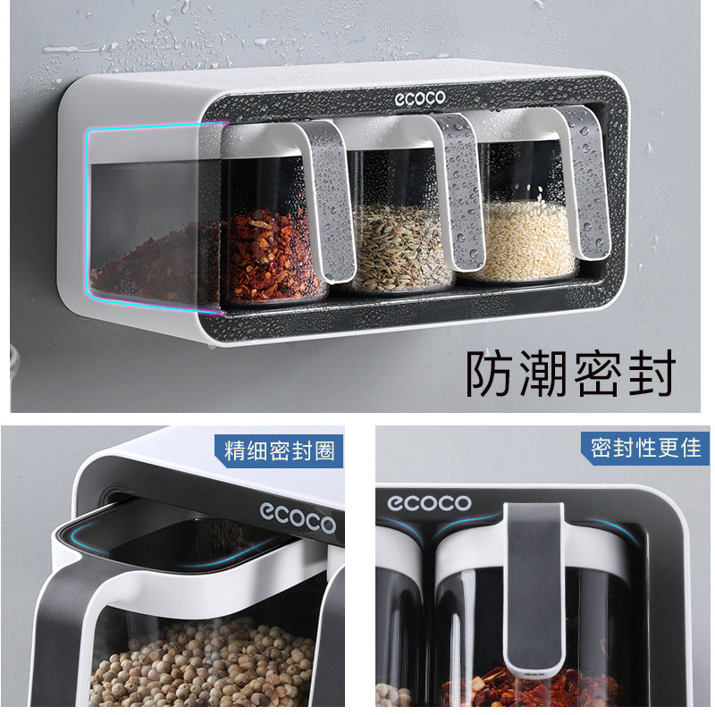 Wall-mounted kitchen spice box household set combination condiment condiment bottle condiment jar multi-cell storage condiment box