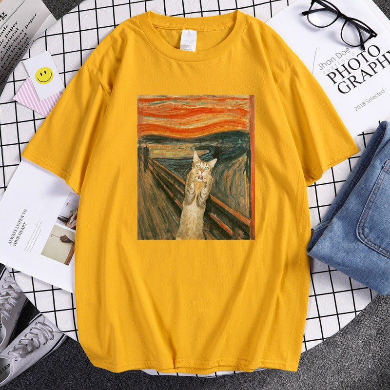 The Scream Art Style Retort Cat Prints Man T-shirtimplicity