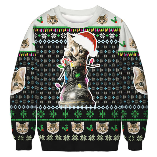 New cat Christmas digital printing couple dress round neck pullover long sleeve casual sweater