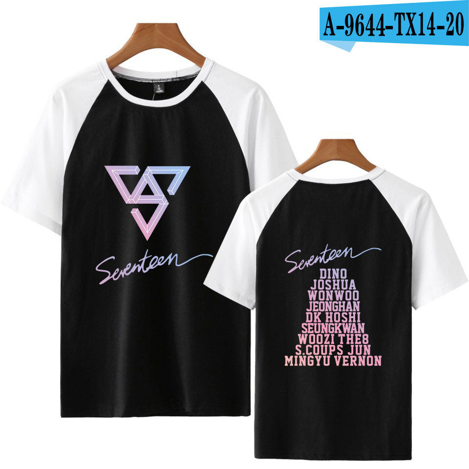 Korean group SEVENTEEN surrounding color-blocking short-sleeved T-shirt