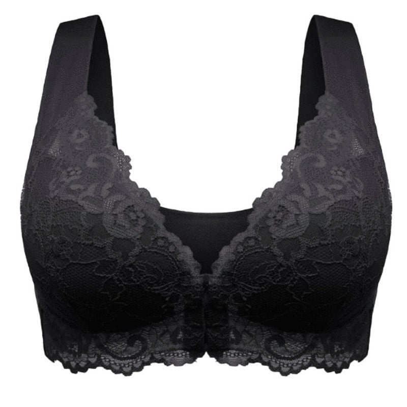 Cross-border large size front button sexy lace bra no steel ring seamless vest beautiful back adjustment ladies underwear