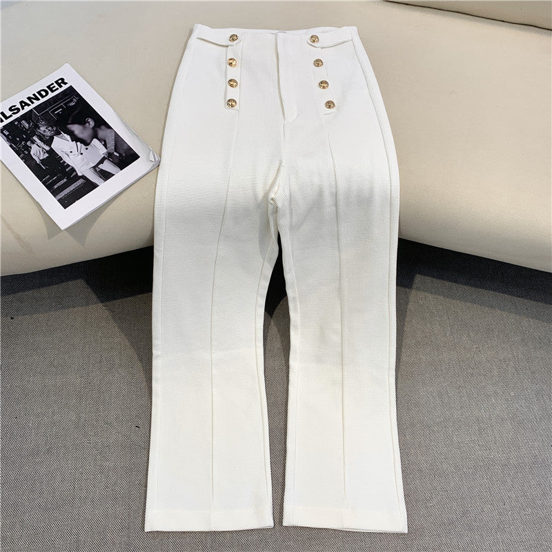 European and American double-breasted high-waisted straight casual wide-leg pants women's new fashion trend