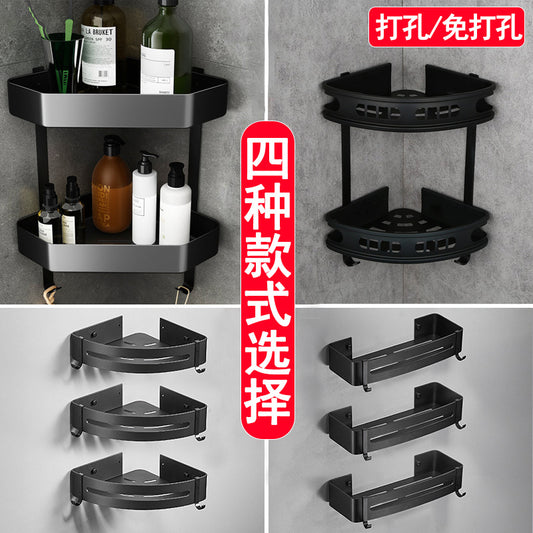 Bathroom toilet triangle basket rack wall hanging free punching shower room space aluminum corner storage rack