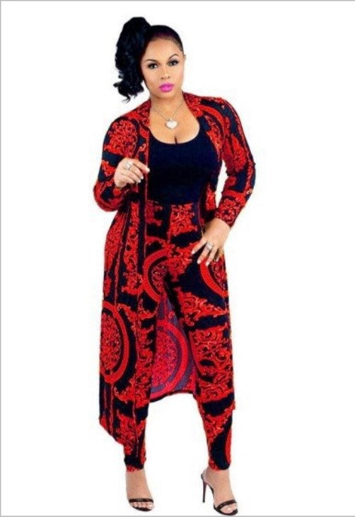 European and American cross-border exclusive long-sleeved printed jacket cloak leggings two-piece