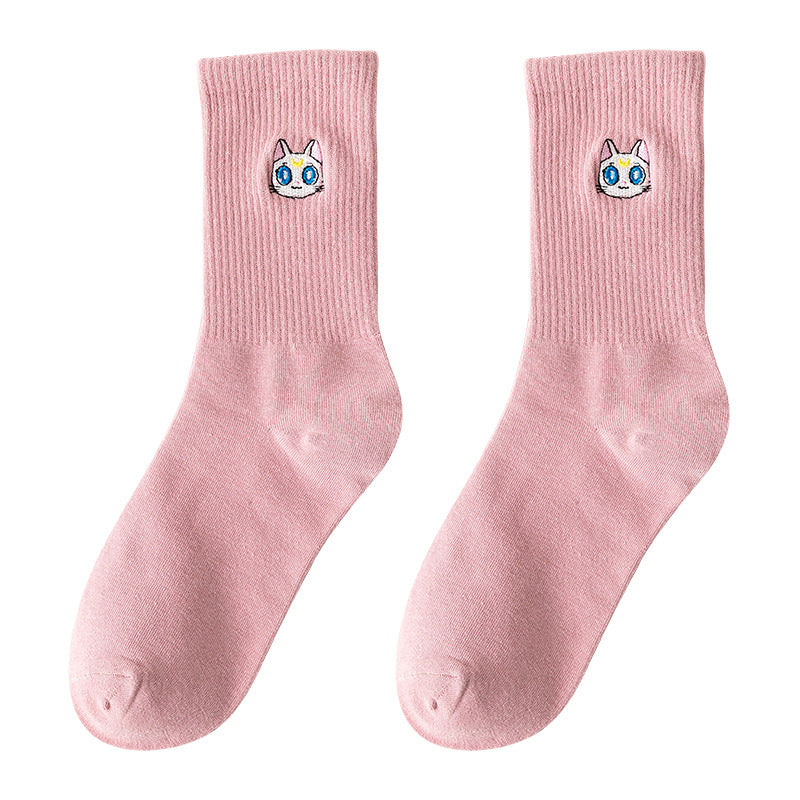 Socks ladies cartoon beautiful girl sailor moon black cat Luna trend simple tube socks women's socks